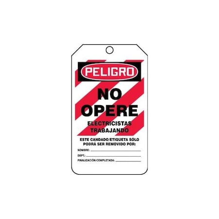 Accuform Spanish Safety Tags, DANGER DO NOT OPERATE ELECTRICIANS AT WORK, 5.75in x 3.25in, HS-Laminate, 5PK SHMLT402LTM